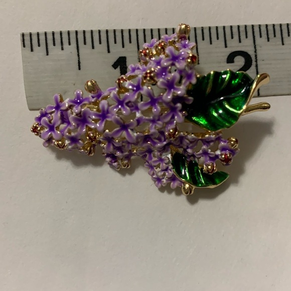 Lilac Flower Enamel Brooch with rhinestone Accents - Picture 6 of 8